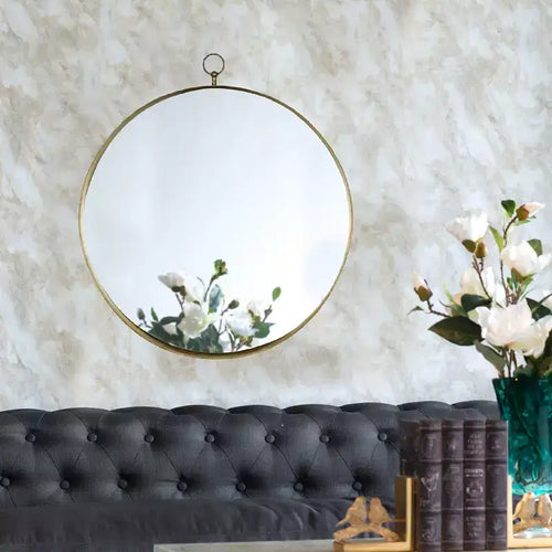 24 x 28 Inch Round Wall Mirror with Gold Iron Frame