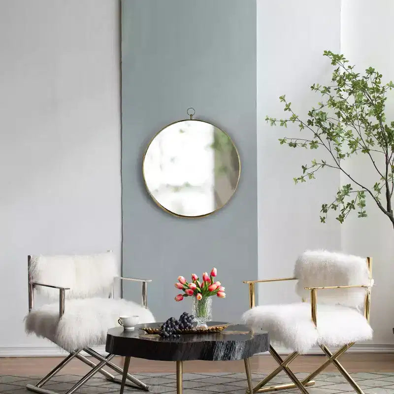 24 x 28 Inch Round Wall Mirror with Gold Iron Frame