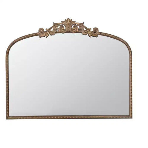 40 x 31 Inch Gold Arched Wall Mirror with Baroque Inspired Frame