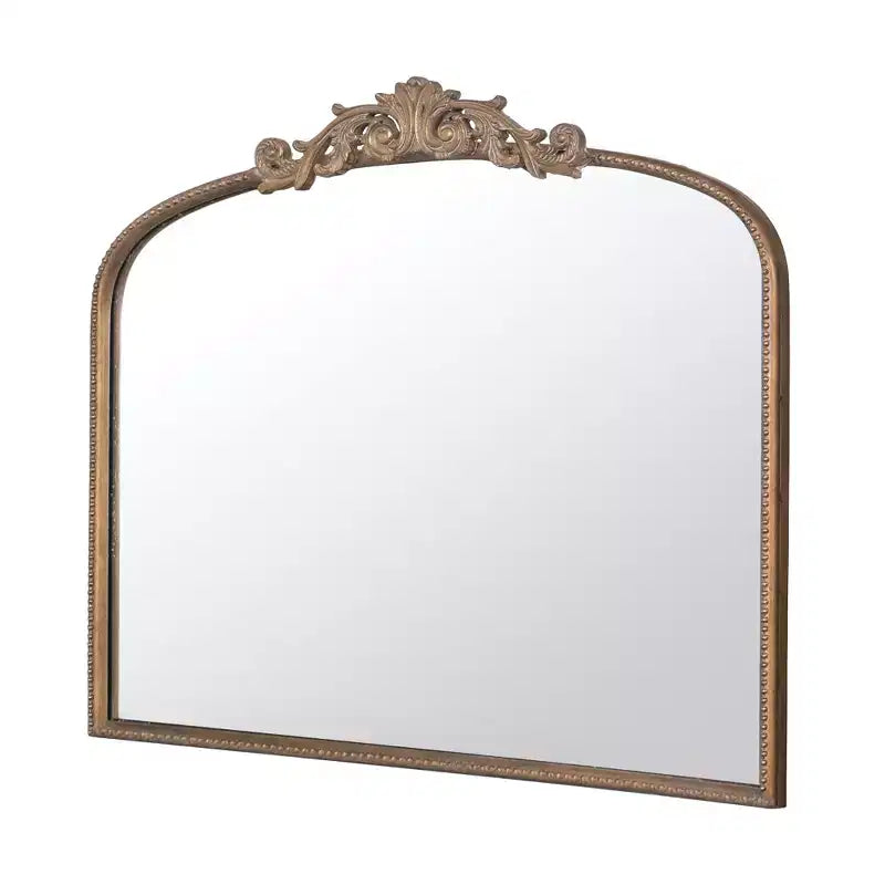 40 x 31 Inch Gold Arched Wall Mirror with Baroque Inspired Frame