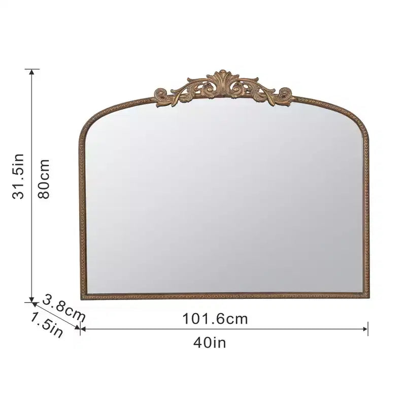 40 x 31 Inch Gold Arched Wall Mirror with Baroque Inspired Frame