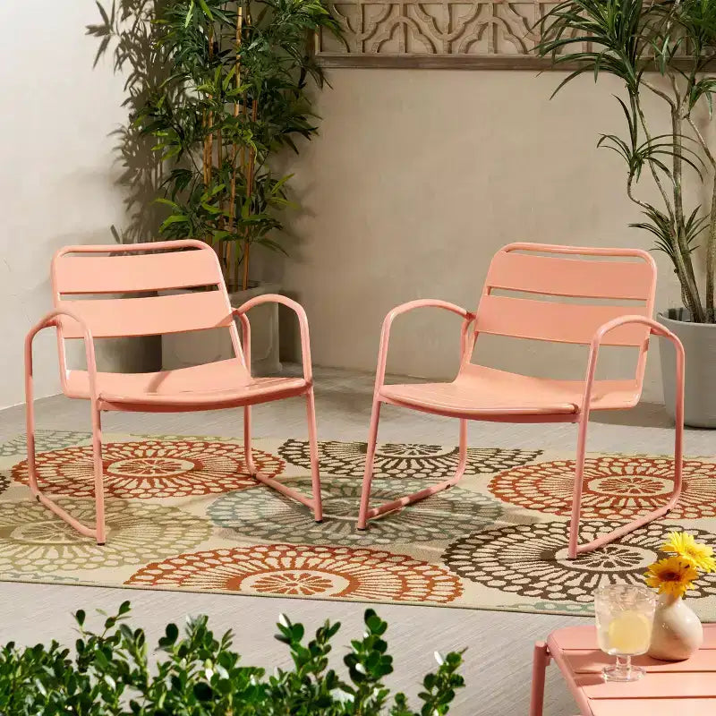 Patio Dining Chairs Set of 2, Outdoor Bistro Chairs with Open Slat Design, Iron Frame Dining Chairs with Backrest Armrest for Backyard, Balcony
