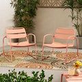 Patio Dining Chairs Set of 2, Outdoor Bistro Chairs with Open Slat Design, Iron Frame Dining Chairs with Backrest Armrest for Backyard, Balcony
