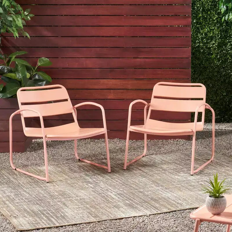 Patio Dining Chairs Set of 2, Outdoor Bistro Chairs with Open Slat Design, Iron Frame Dining Chairs with Backrest Armrest for Backyard, Balcony