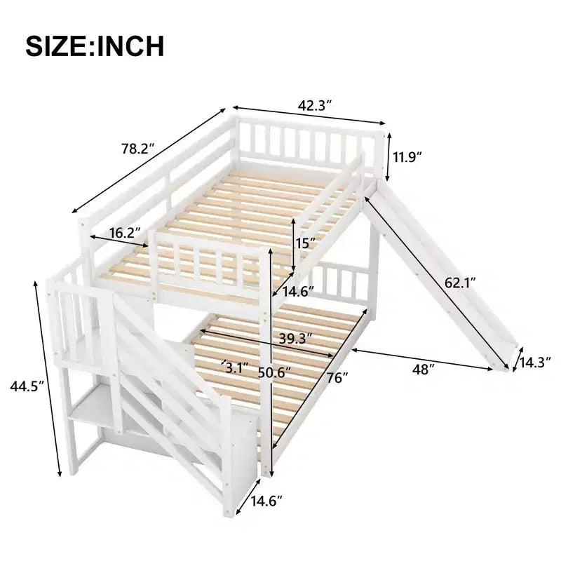 GDFStudio Jenkins Bunk Bed with Convertible Slide and Stairway