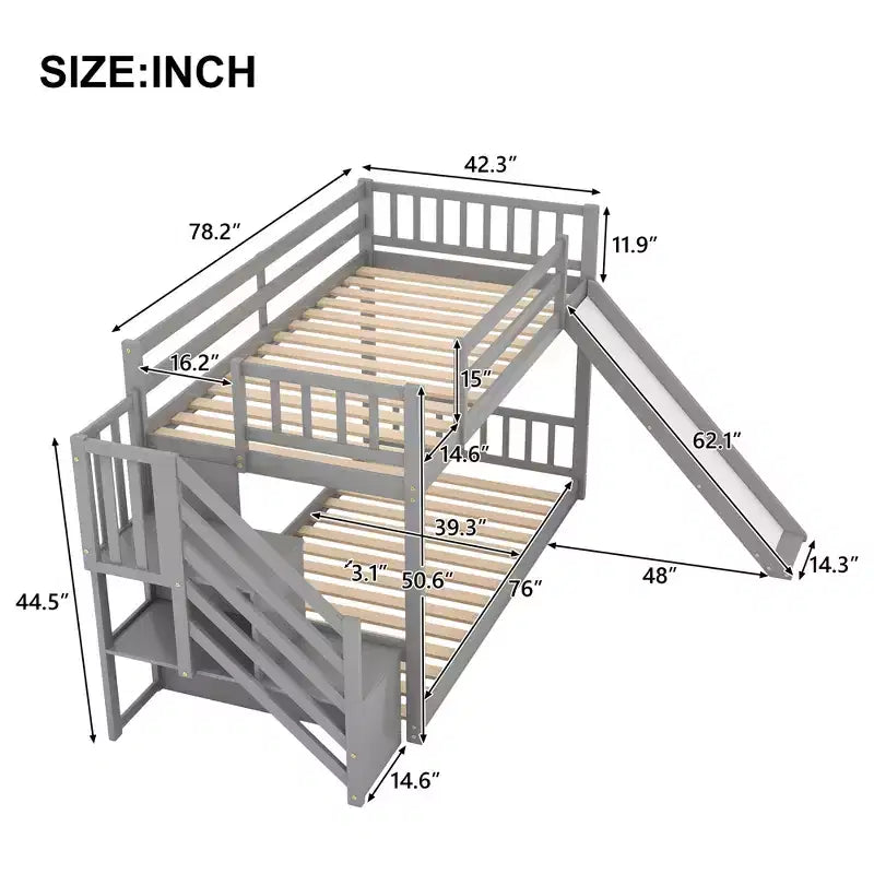 GDFStudio Jenkins Bunk Bed with Convertible Slide and Stairway