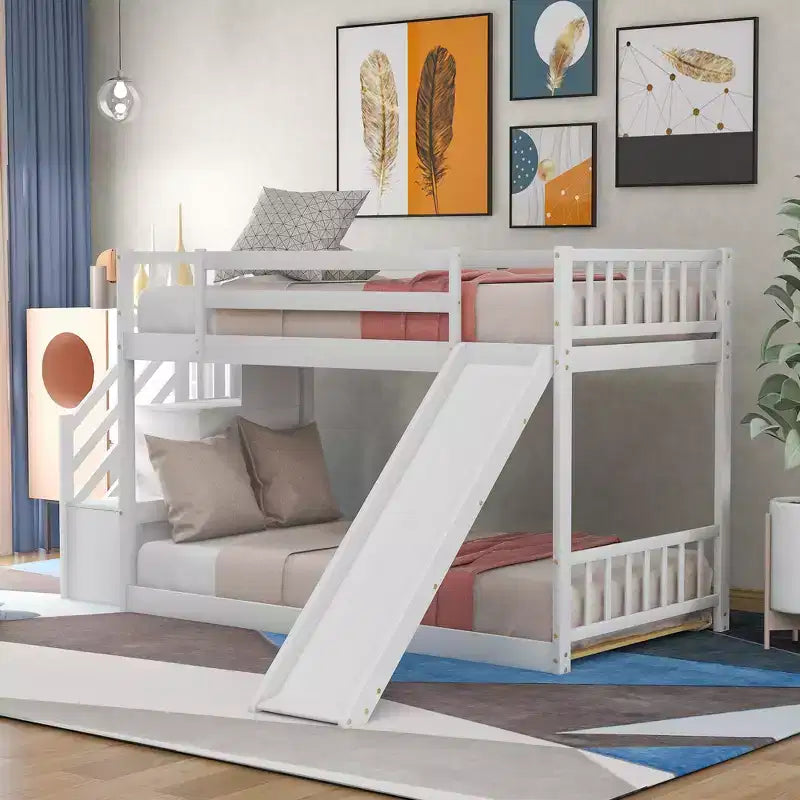 GDFStudio Jenkins Bunk Bed with Convertible Slide and Stairway