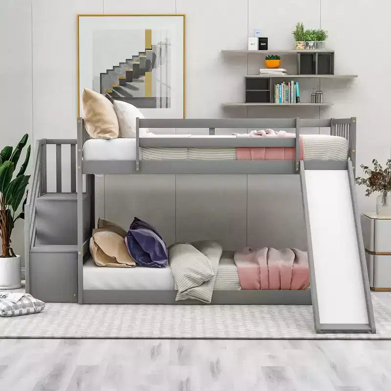 GDFStudio Jenkins Bunk Bed with Convertible Slide and Stairway