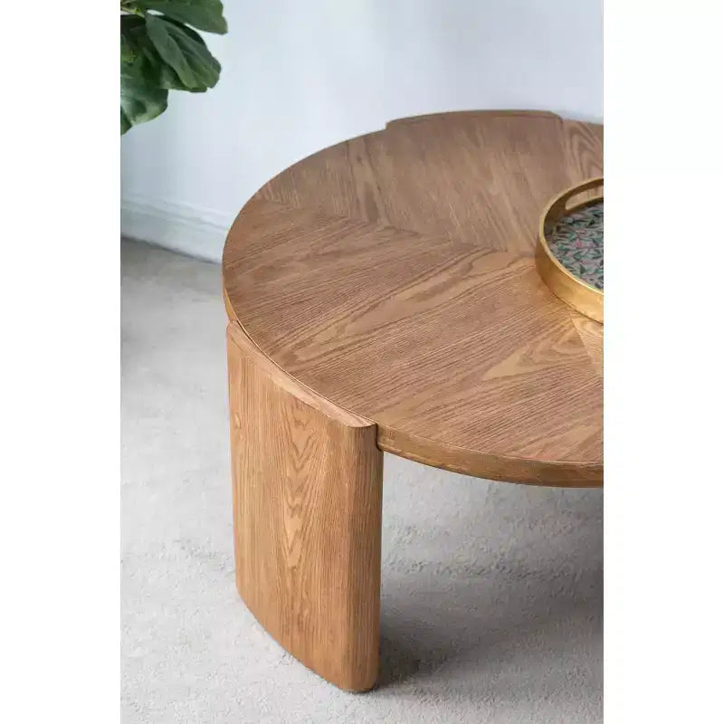 Round Coffee Table with Curved Legs and Brown Ash Veneer Finish D32x16.5