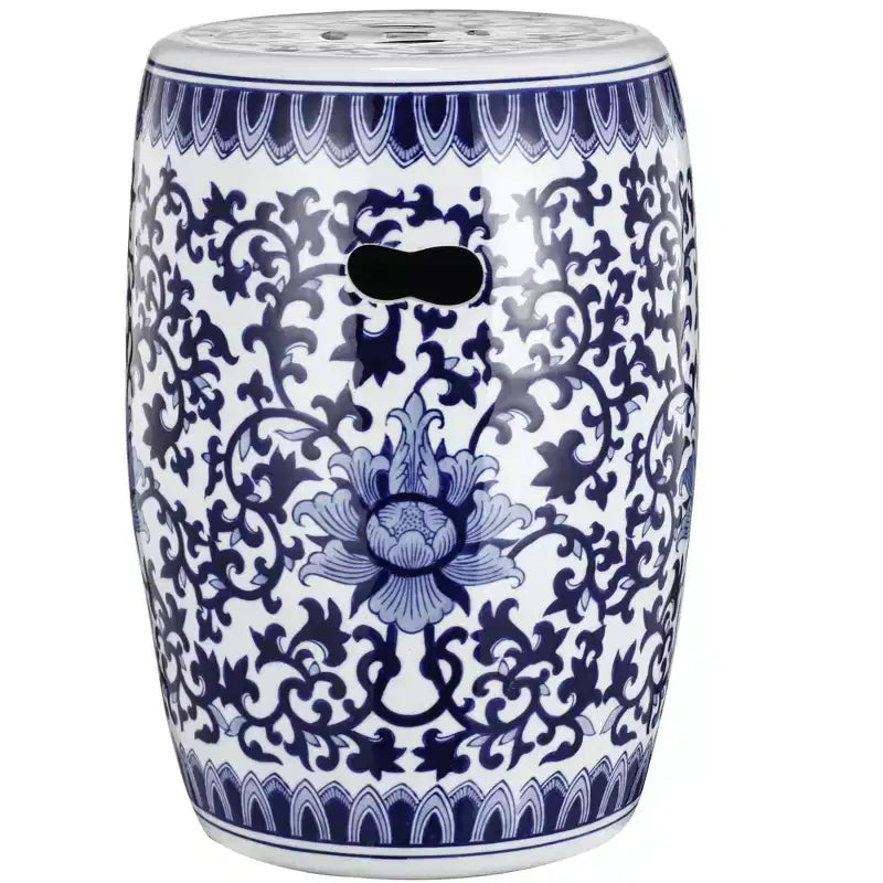 Blue and White Ceramic Garden Stool Side Table D11x16