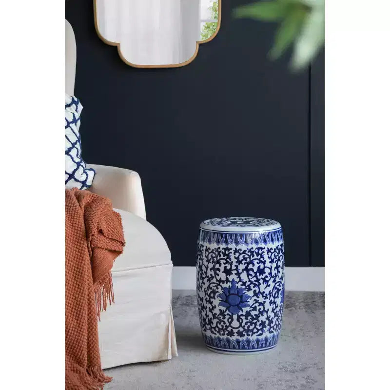 Blue and White Ceramic Garden Stool Side Table D11x16