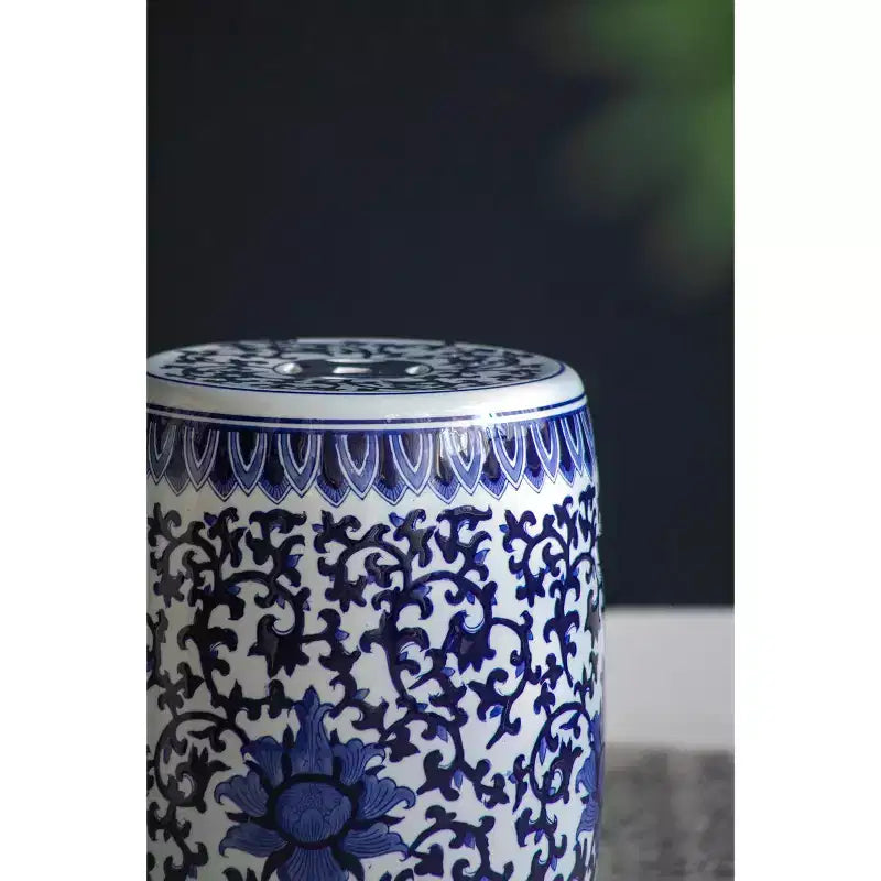 Blue and White Ceramic Garden Stool Side Table D11x16