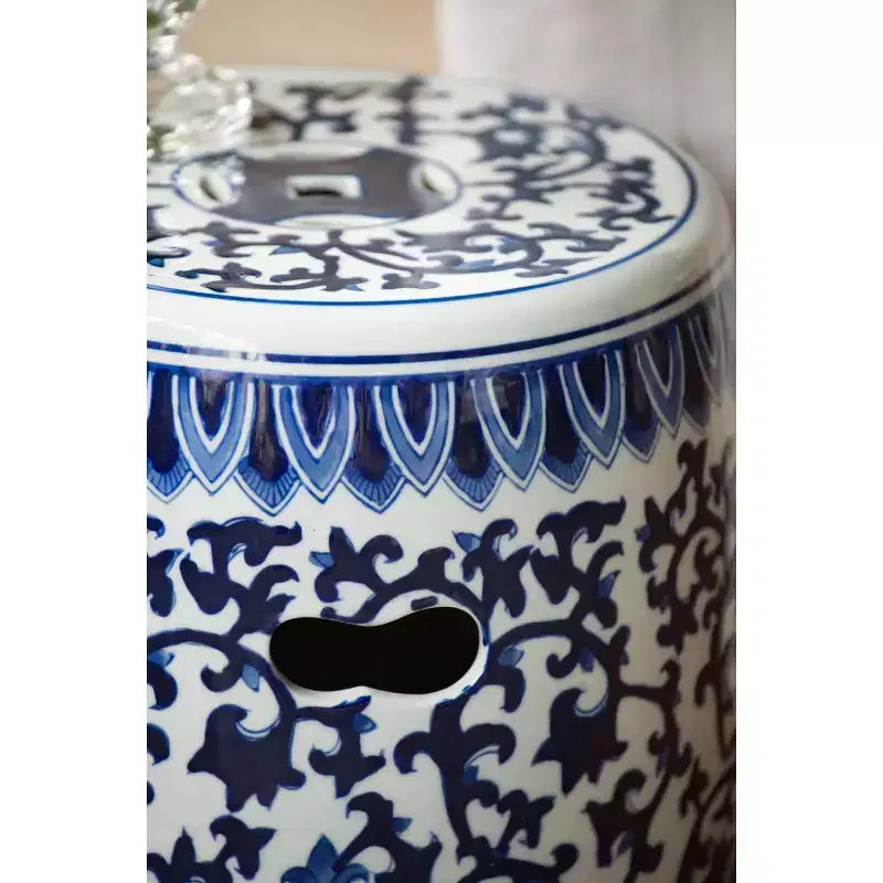 Blue and White Ceramic Garden Stool Side Table D11x16