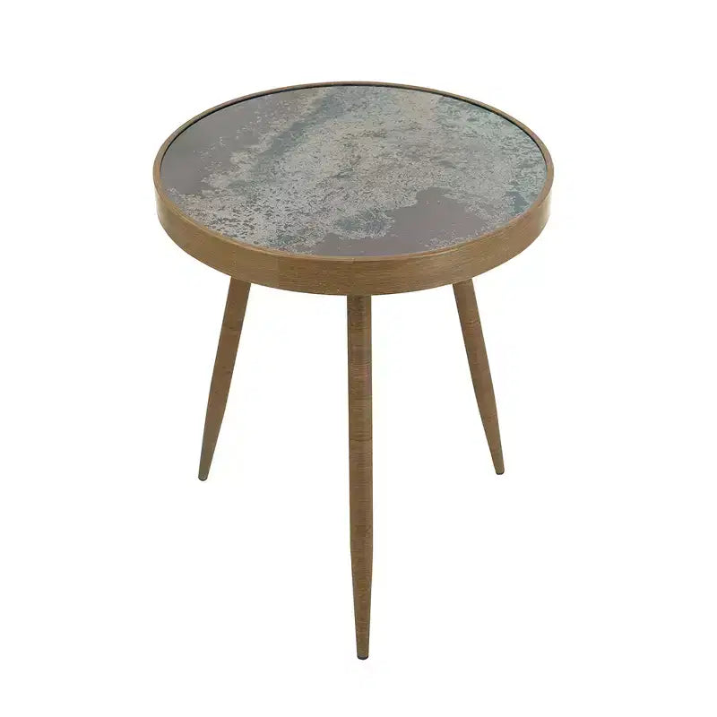 Round Side Table with Glass Top and Antique Gold Legs 18x18x22