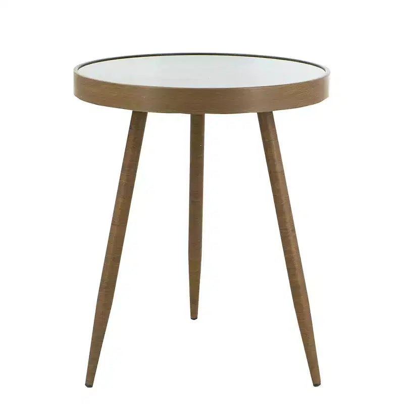 Round Side Table with Glass Top and Antique Gold Legs 18x18x22