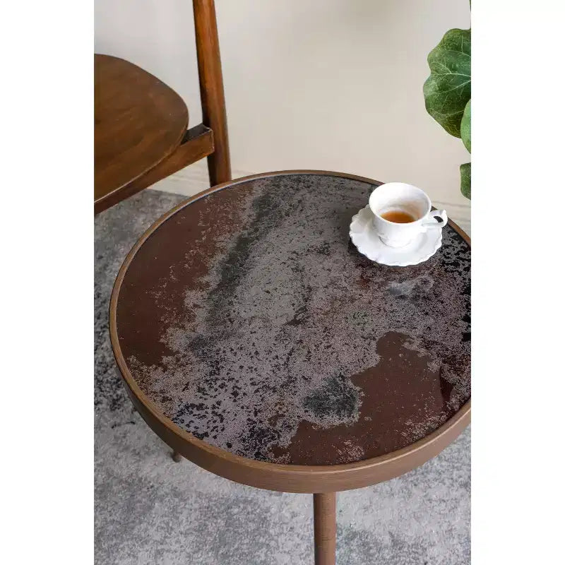Round Side Table with Glass Top and Antique Gold Legs 18x18x22