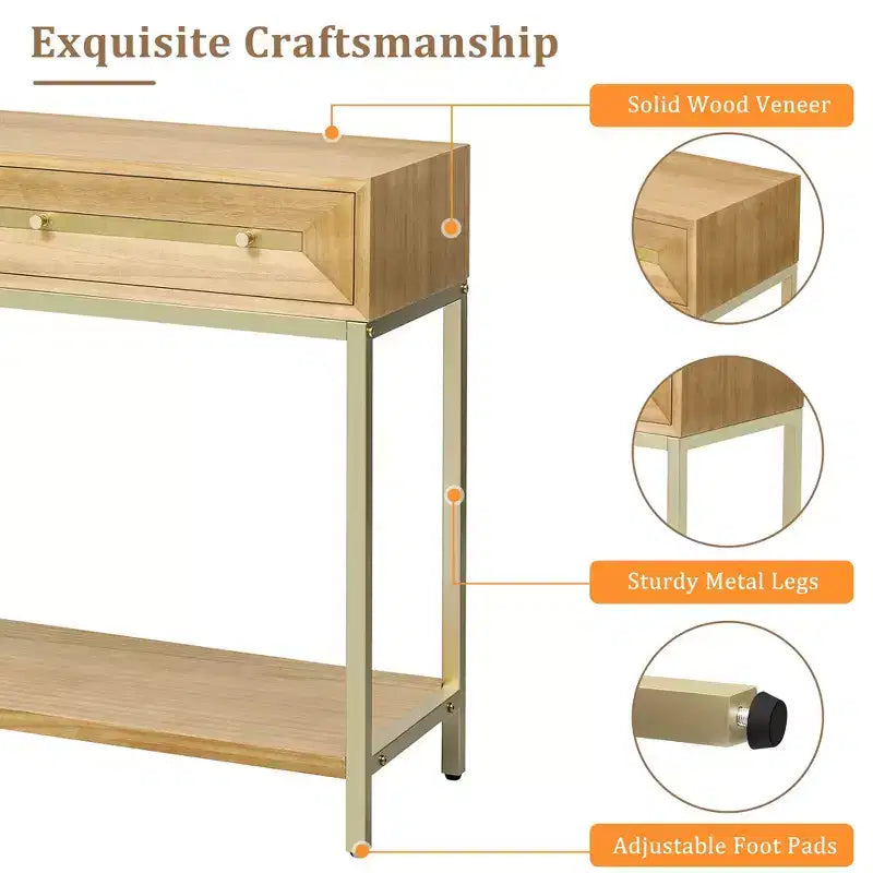 Clihome Entryway Table, Console Table with Two Drawers, Retro Hallway Table with Striking Geometric Design for Entryway and Living Room