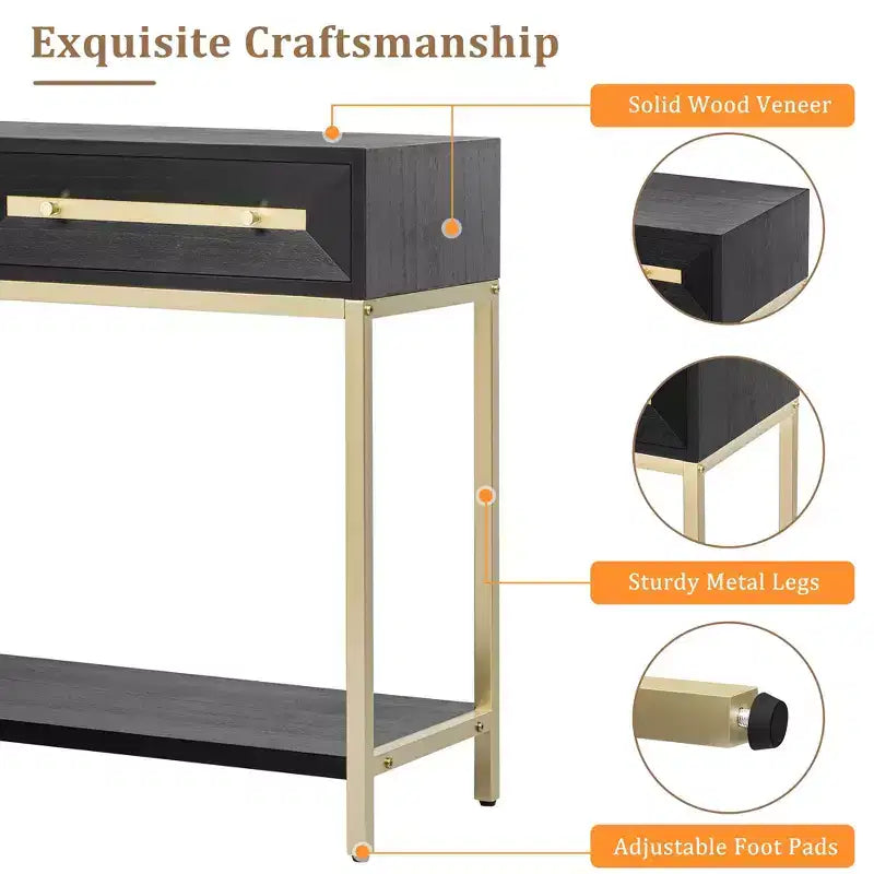 Clihome Entryway Table, Console Table with Two Drawers, Retro Hallway Table with Striking Geometric Design for Entryway and Living Room