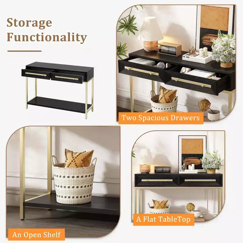 Clihome Entryway Table, Console Table with Two Drawers, Retro Hallway Table with Striking Geometric Design for Entryway and Living Room