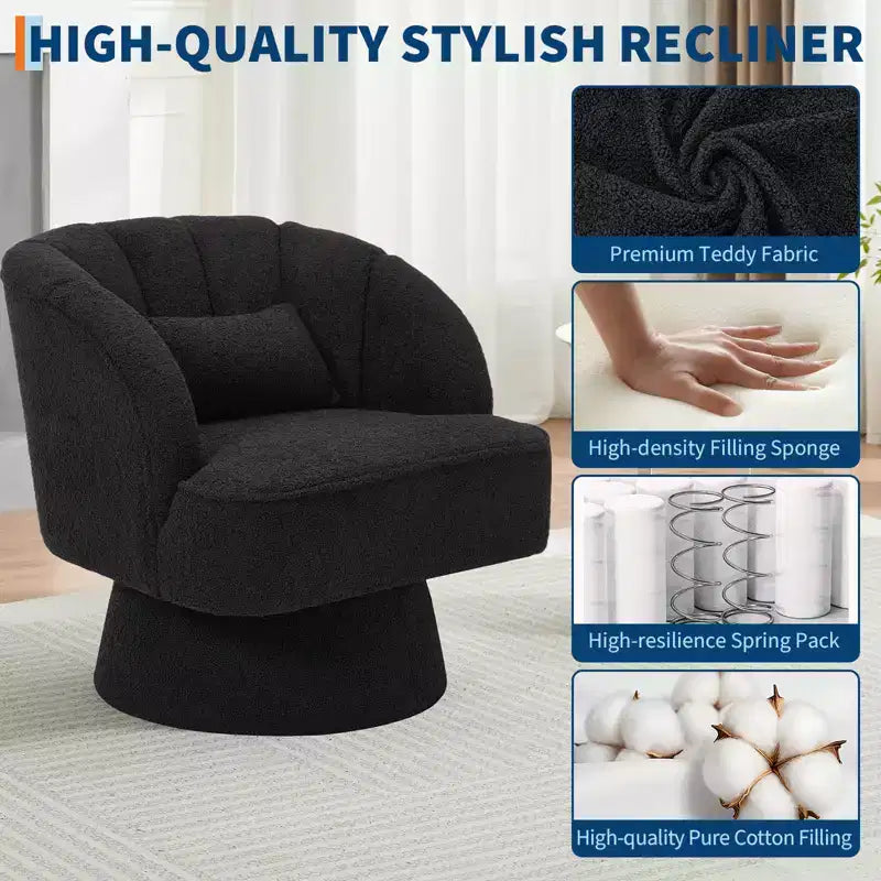 Swivel Barrel Accent Chair with Removable Pillow, 360-Degree Round Reading Chair Soft Boucle Fabric One Arm Lounge Chair for Living Room Bedroom