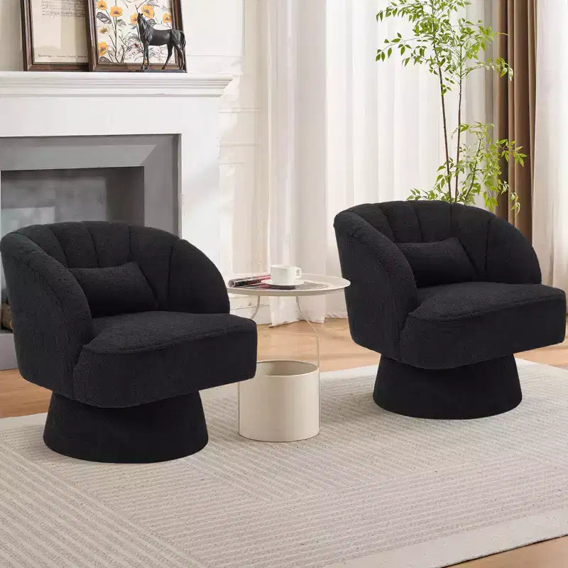 Swivel Barrel Accent Chair with Removable Pillow, 360-Degree Round Reading Chair Soft Boucle Fabric One Arm Lounge Chair for Living Room Bedroom