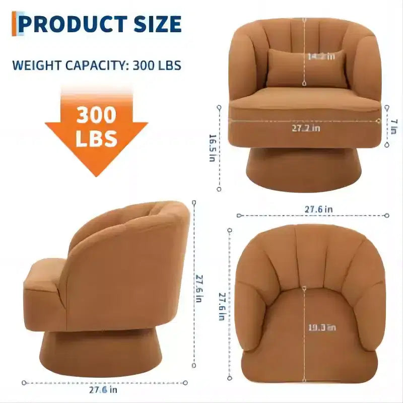 Swivel Barrel Accent Chair with Removable Pillow, 360-Degree Round Reading Chair Soft Boucle Fabric One Arm Lounge Chair for Living Room Bedroom