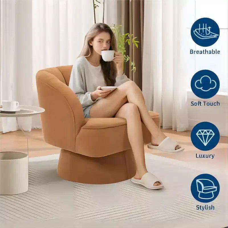 Swivel Barrel Accent Chair with Removable Pillow, 360-Degree Round Reading Chair Soft Boucle Fabric One Arm Lounge Chair for Living Room Bedroom
