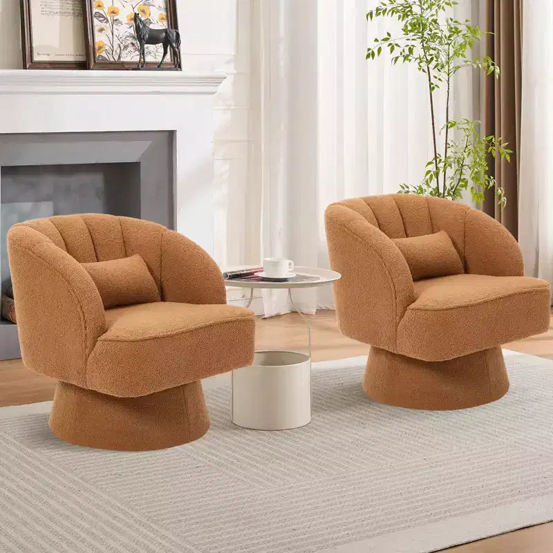 Swivel Barrel Accent Chair with Removable Pillow, 360-Degree Round Reading Chair Soft Boucle Fabric One Arm Lounge Chair for Living Room Bedroom
