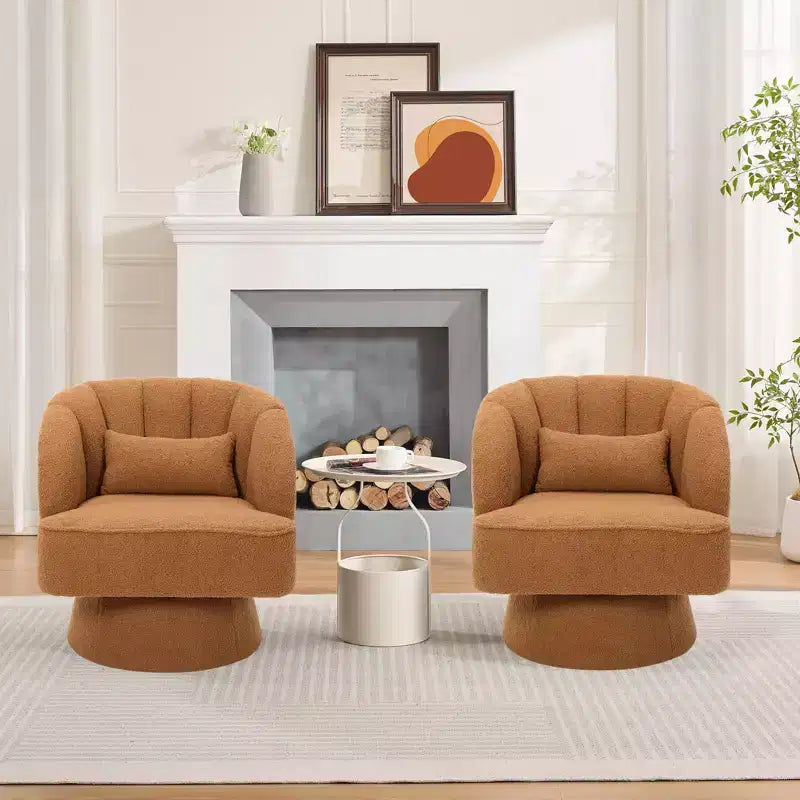 Swivel Barrel Accent Chair with Removable Pillow, 360-Degree Round Reading Chair Soft Boucle Fabric One Arm Lounge Chair for Living Room Bedroom