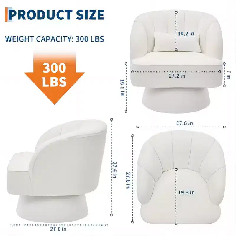 Swivel Barrel Accent Chair with Removable Pillow, 360-Degree Round Reading Chair Soft Boucle Fabric One Arm Lounge Chair for Living Room Bedroom