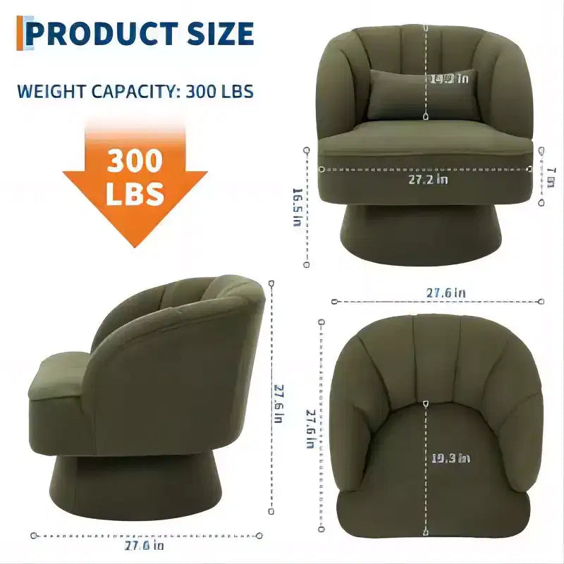 Swivel Barrel Accent Chair with Removable Pillow, 360-Degree Round Reading Chair Soft Boucle Fabric One Arm Lounge Chair for Living Room Bedroom