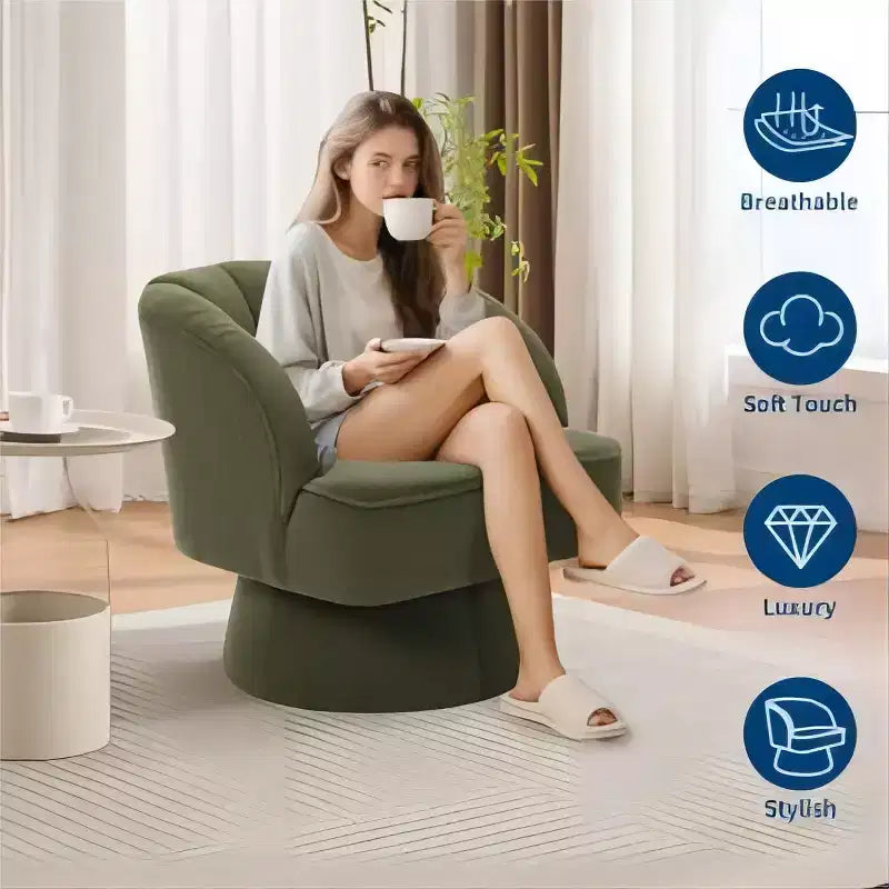Swivel Barrel Accent Chair with Removable Pillow, 360-Degree Round Reading Chair Soft Boucle Fabric One Arm Lounge Chair for Living Room Bedroom