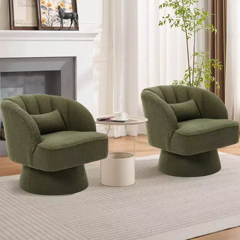 Swivel Barrel Accent Chair with Removable Pillow, 360-Degree Round Reading Chair Soft Boucle Fabric One Arm Lounge Chair for Living Room Bedroom