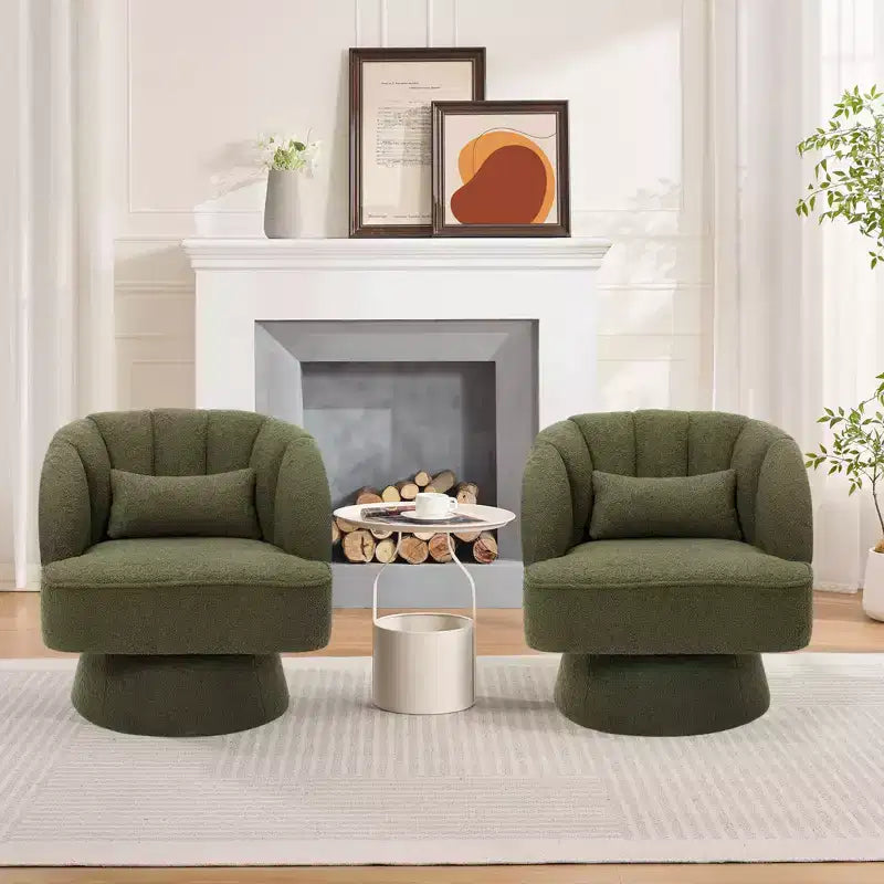 Swivel Barrel Accent Chair with Removable Pillow, 360-Degree Round Reading Chair Soft Boucle Fabric One Arm Lounge Chair for Living Room Bedroom