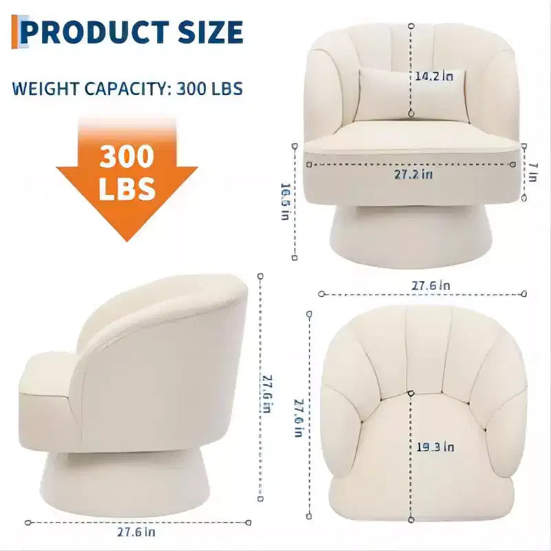 Swivel Barrel Accent Chair with Removable Pillow, 360-Degree Round Reading Chair Soft Boucle Fabric One Arm Lounge Chair for Living Room Bedroom