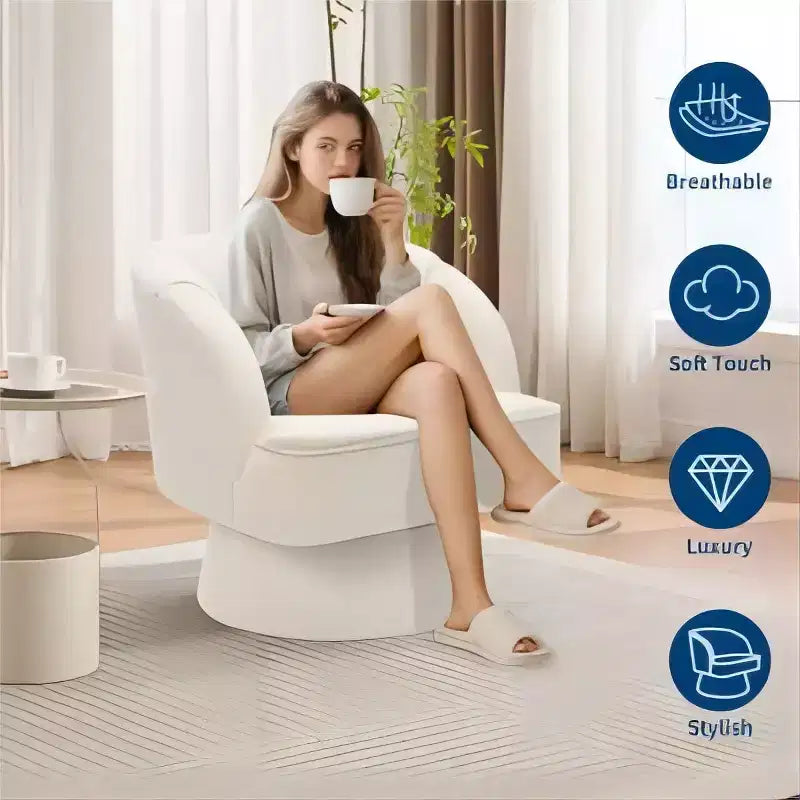 Swivel Barrel Accent Chair with Removable Pillow, 360-Degree Round Reading Chair Soft Boucle Fabric One Arm Lounge Chair for Living Room Bedroom