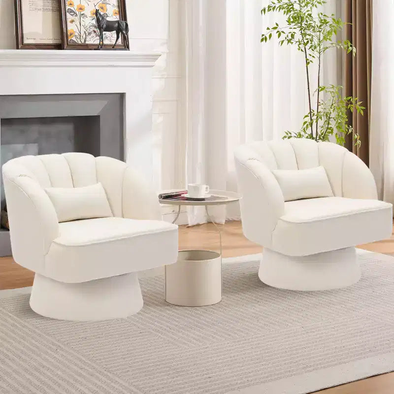 Swivel Barrel Accent Chair with Removable Pillow, 360-Degree Round Reading Chair Soft Boucle Fabric One Arm Lounge Chair for Living Room Bedroom
