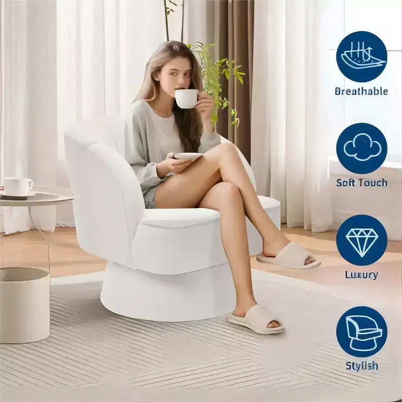 Swivel Barrel Accent Chair with Removable Pillow, 360-Degree Round Reading Chair Soft Boucle Fabric One Arm Lounge Chair for Living Room Bedroom
