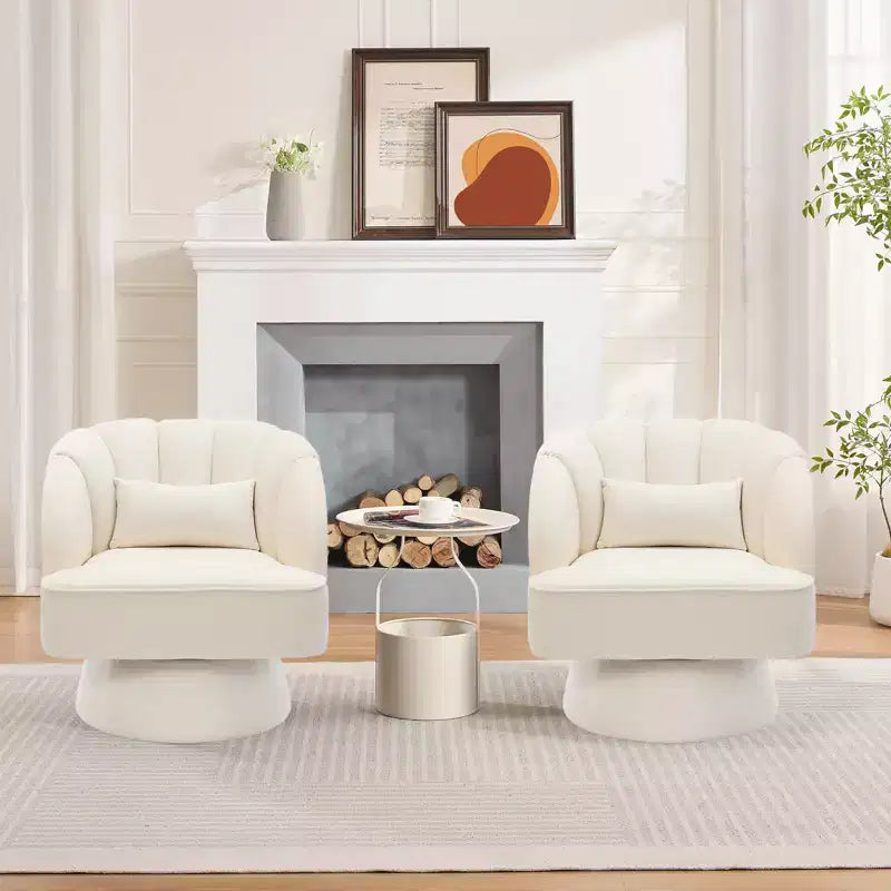 Swivel Barrel Accent Chair with Removable Pillow, 360-Degree Round Reading Chair Soft Boucle Fabric One Arm Lounge Chair for Living Room Bedroom