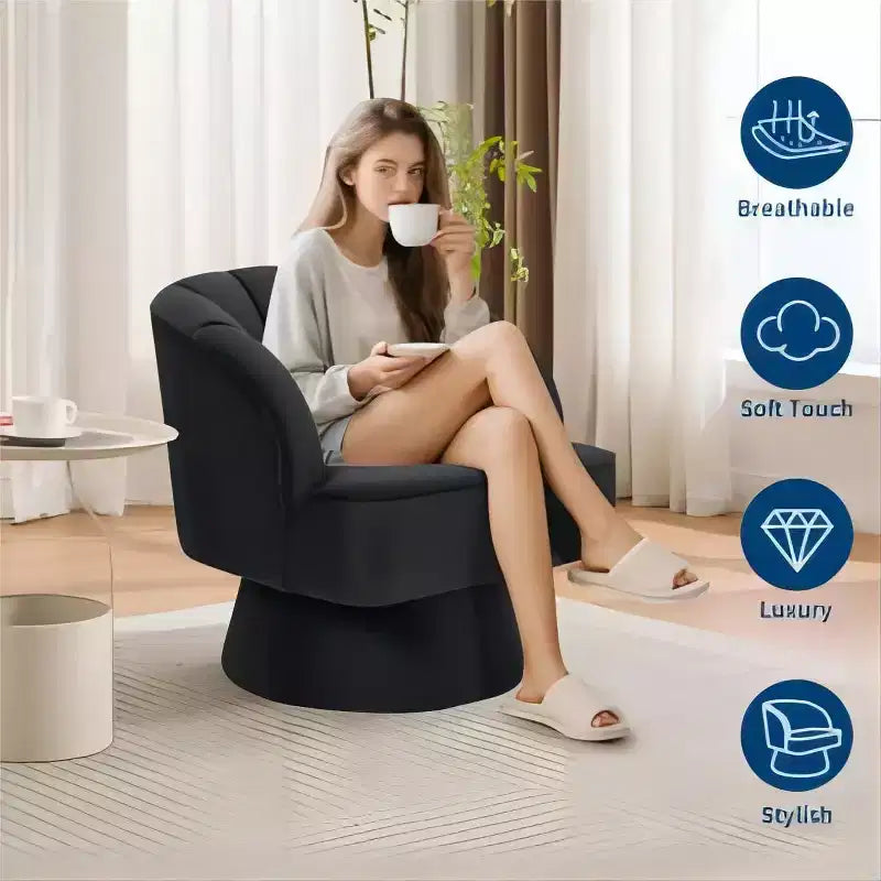 Swivel Barrel Accent Chair with Removable Pillow, 360-Degree Round Reading Chair Soft Boucle Fabric One Arm Lounge Chair for Living Room Bedroom