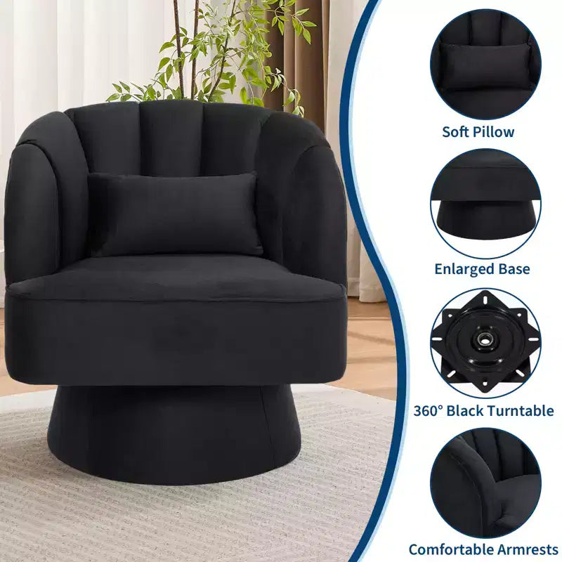 Swivel Barrel Accent Chair with Removable Pillow, 360-Degree Round Reading Chair Soft Boucle Fabric One Arm Lounge Chair for Living Room Bedroom