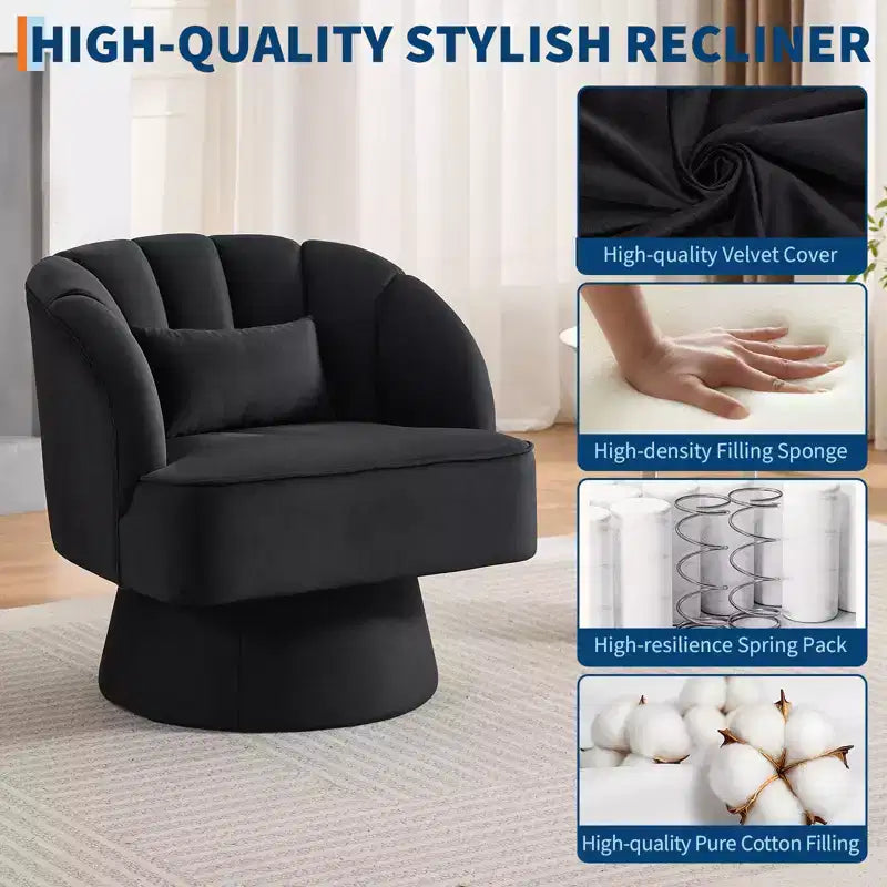 Swivel Barrel Accent Chair with Removable Pillow, 360-Degree Round Reading Chair Soft Boucle Fabric One Arm Lounge Chair for Living Room Bedroom