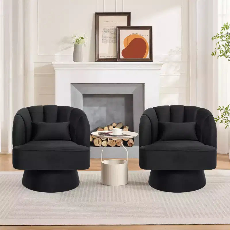 Swivel Barrel Accent Chair with Removable Pillow, 360-Degree Round Reading Chair Soft Boucle Fabric One Arm Lounge Chair for Living Room Bedroom