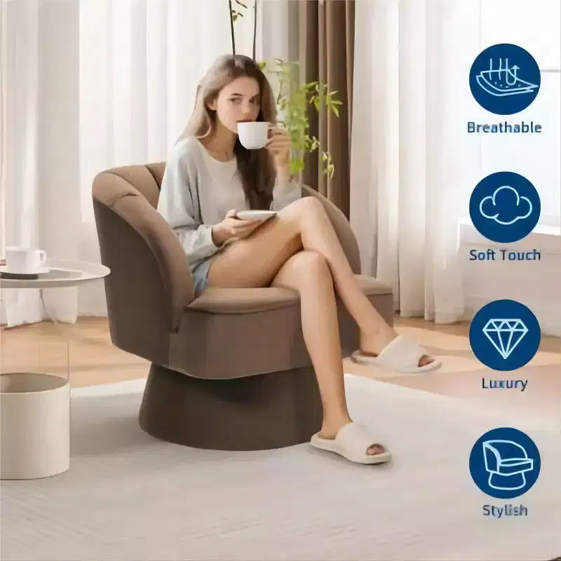 Swivel Barrel Accent Chair with Removable Pillow, 360-Degree Round Reading Chair Soft Boucle Fabric One Arm Lounge Chair for Living Room Bedroom