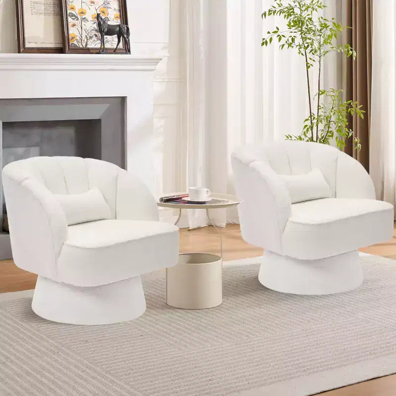 Swivel Barrel Accent Chair with Removable Pillow, 360-Degree Round Reading Chair Soft Boucle Fabric One Arm Lounge Chair for Living Room Bedroom