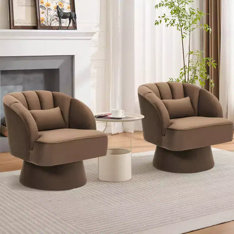Swivel Barrel Accent Chair with Removable Pillow, 360-Degree Round Reading Chair Soft Boucle Fabric One Arm Lounge Chair for Living Room Bedroom