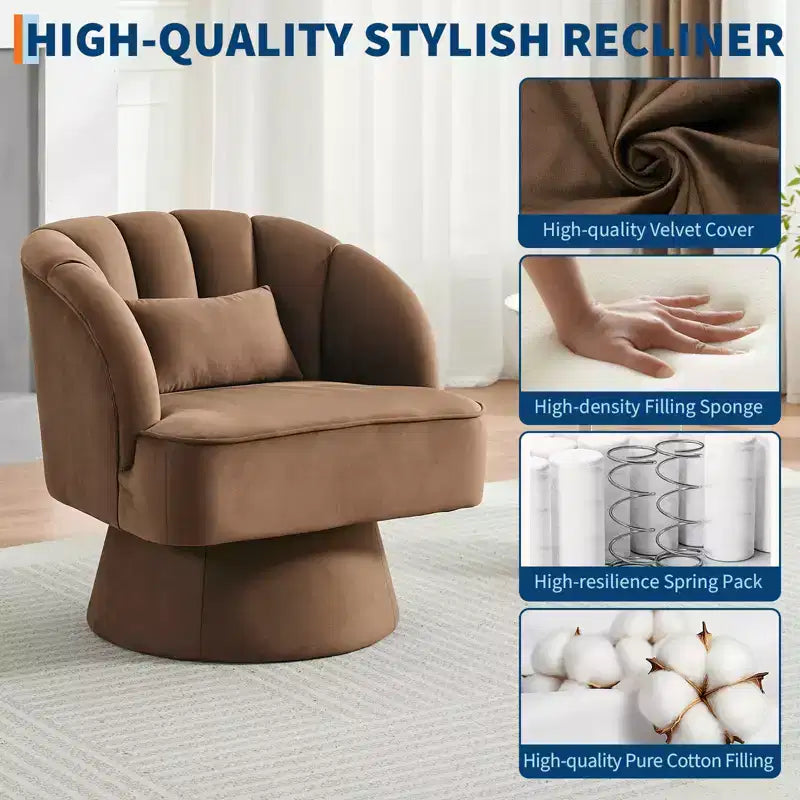 Swivel Barrel Accent Chair with Removable Pillow, 360-Degree Round Reading Chair Soft Boucle Fabric One Arm Lounge Chair for Living Room Bedroom