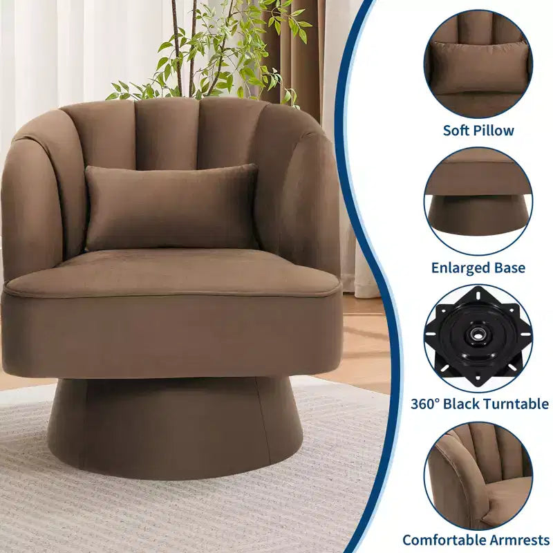 Swivel Barrel Accent Chair with Removable Pillow, 360-Degree Round Reading Chair Soft Boucle Fabric One Arm Lounge Chair for Living Room Bedroom