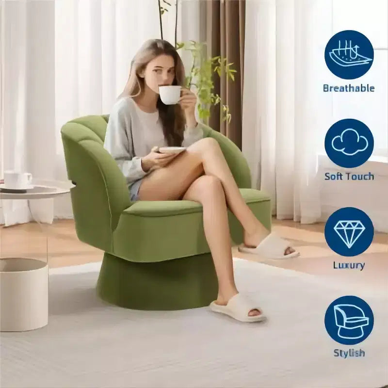 Swivel Barrel Accent Chair with Removable Pillow, 360-Degree Round Reading Chair Soft Boucle Fabric One Arm Lounge Chair for Living Room Bedroom