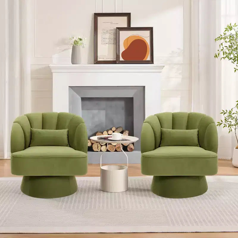 Swivel Barrel Accent Chair with Removable Pillow, 360-Degree Round Reading Chair Soft Boucle Fabric One Arm Lounge Chair for Living Room Bedroom